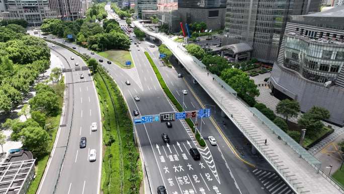 4K原素材-航拍上海陆家嘴天桥空中走廊