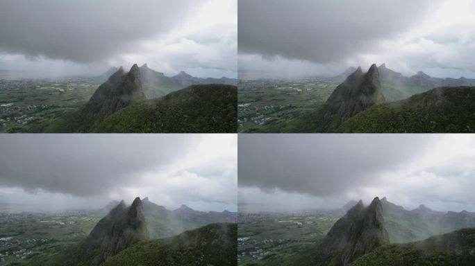 云雾缭绕中陡峭险峻的山脉