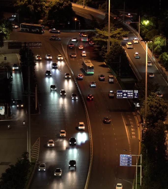 武汉汉阳鹦鹉大道琴台立交桥转盘夜晚车马路