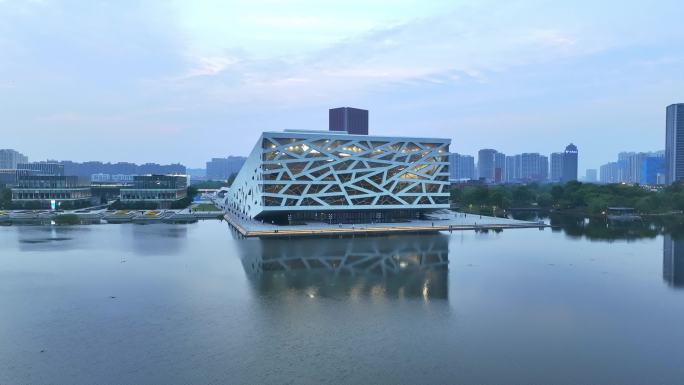 航拍杭州余杭大剧院 现代建筑