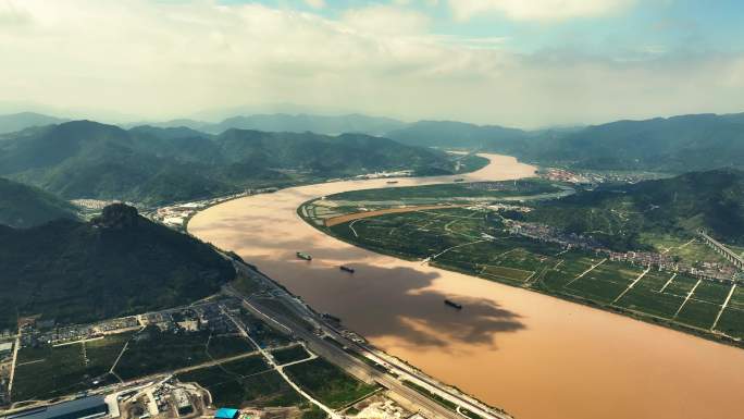 沿江镇沿江风景航拍大景