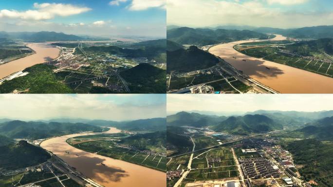 沿江镇沿江风景航拍大景