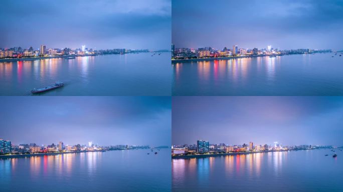 江畔城市九江雨后夜景航拍延时