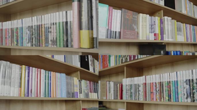 书店书架上很多书摆满书的书架