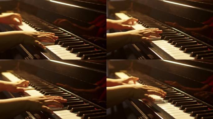 弹奏钢琴的双手特写视频