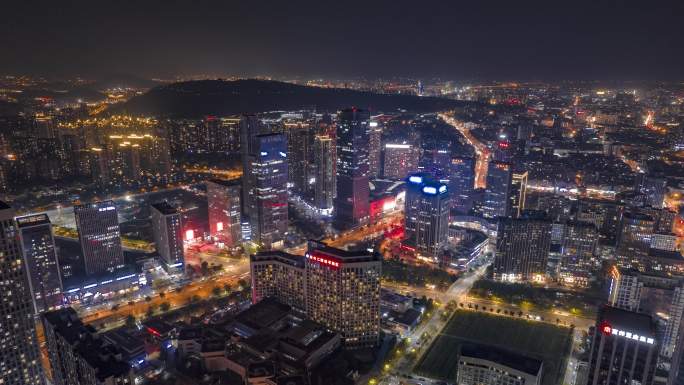 杭州临平新城夜景航拍延时