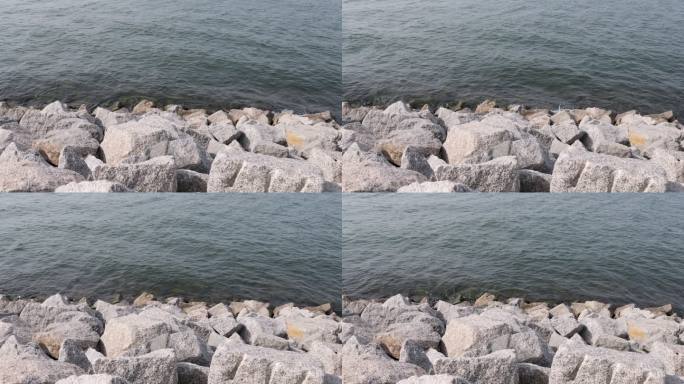 海岸大海堤坝石头