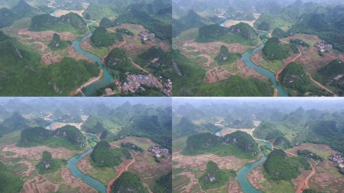 喀斯特地貌群山河流航拍