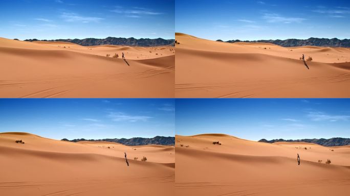 人在沙漠中行走航拍