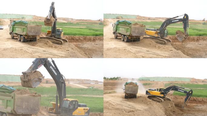 挖掘机  挖土 运输 清理河道 车辆