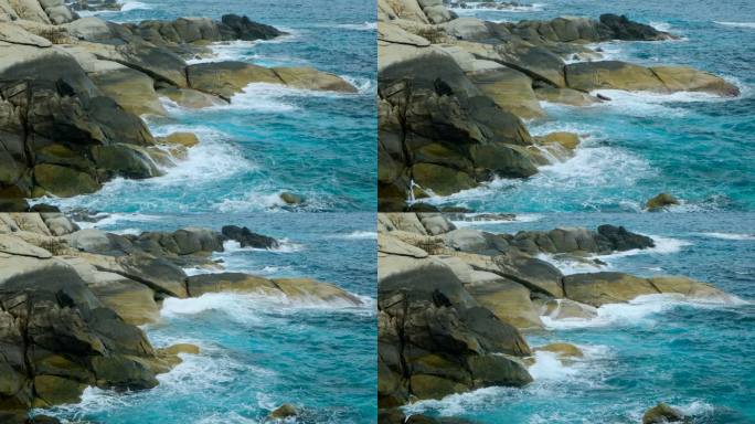 海景海边岩石礁石浪花 大海岸边石头海浪