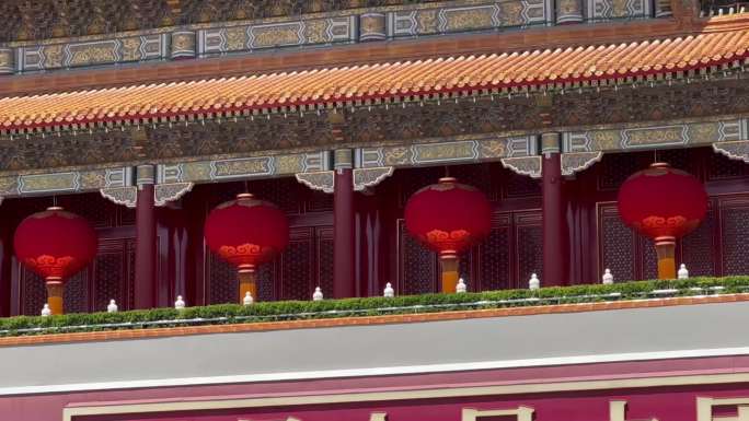 北京天安门城楼上的大红灯笼4K原创视频