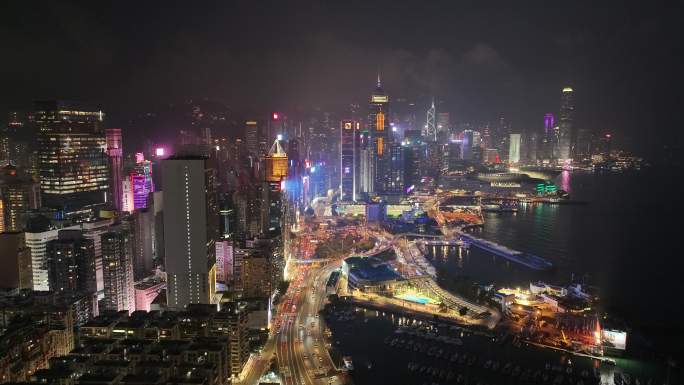 香港维多利亚公路航拍夜景