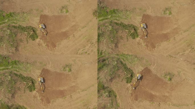 航拍挖土机山地作业改良耕地丨HLG原素材
