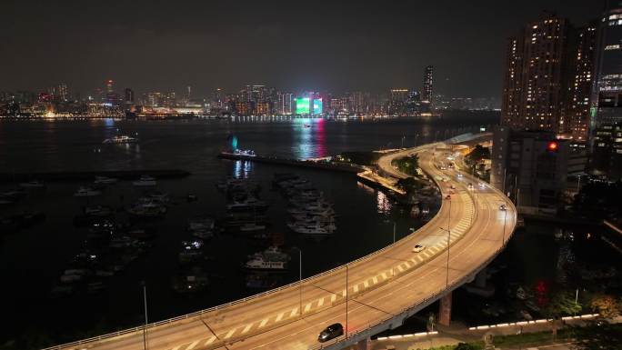 香港维多利亚公路航拍夜景