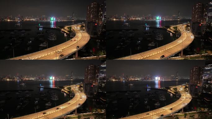 香港维多利亚公路航拍夜景