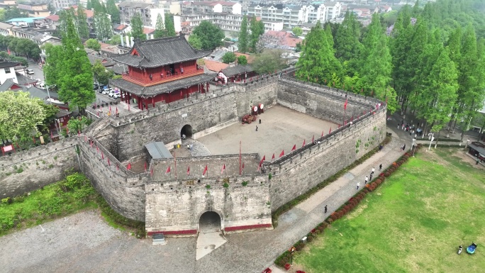 航拍湖北旅游三国历史文化荆州古城城楼