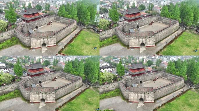 航拍湖北旅游三国历史文化荆州古城城楼