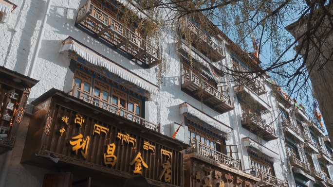 西藏旅游风光拉萨八廓街藏式房屋建筑