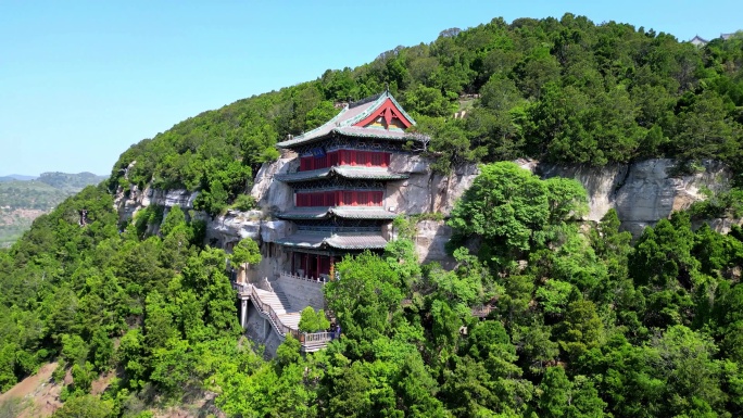 航拍太原天龙山石窟春天