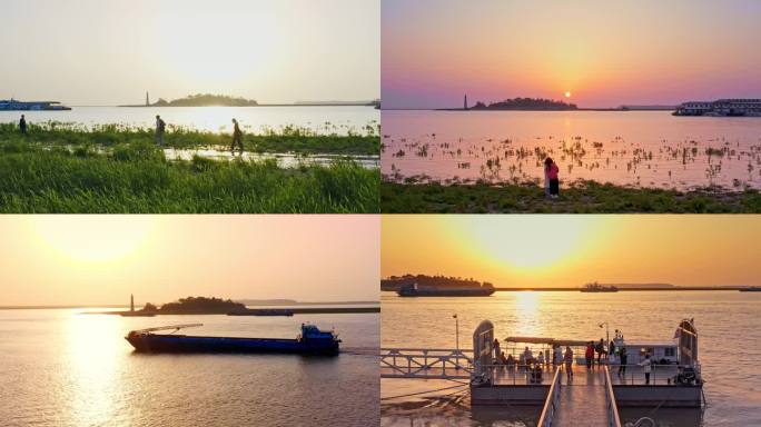 岳阳洞庭湖夕阳唯美