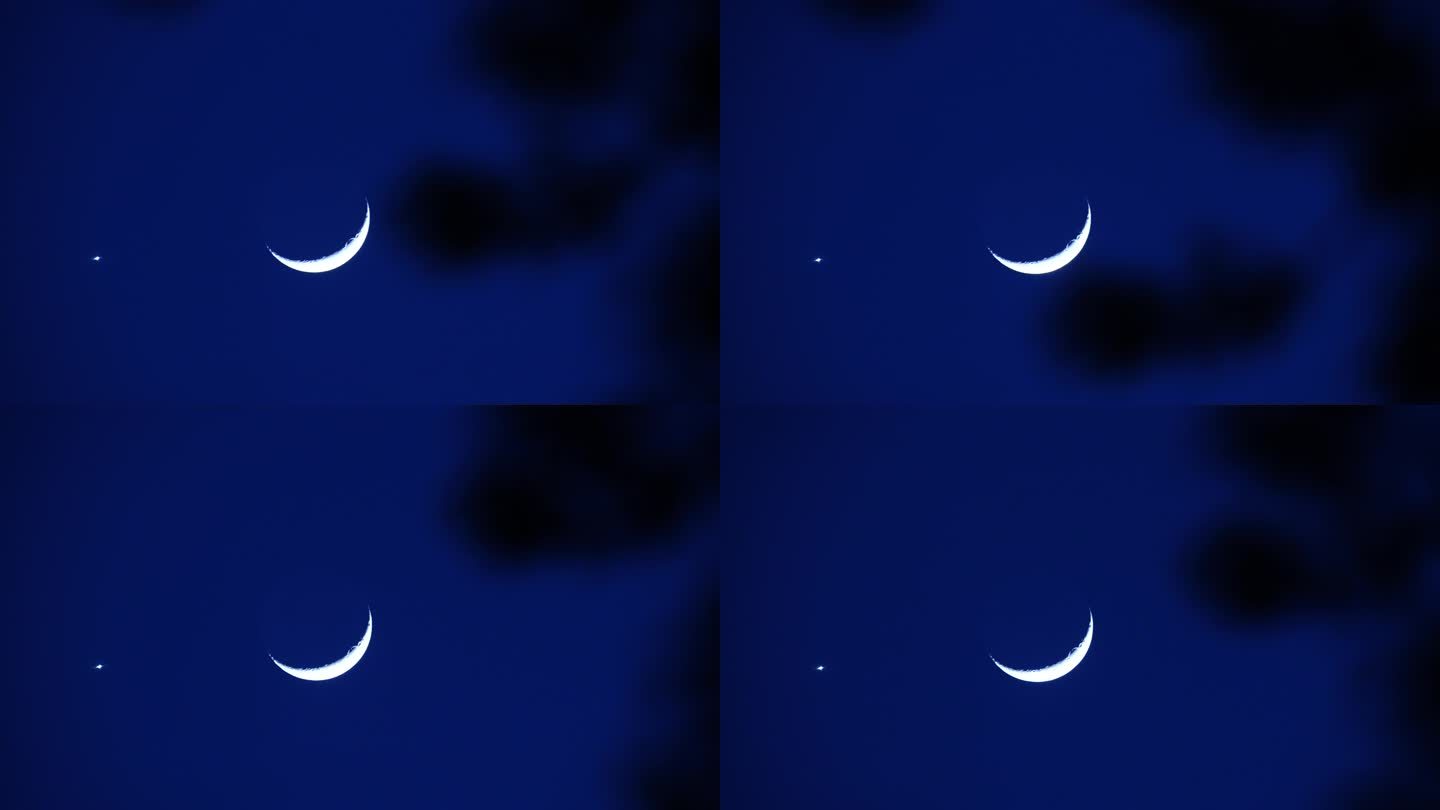 星月童话金星伴月实拍素材