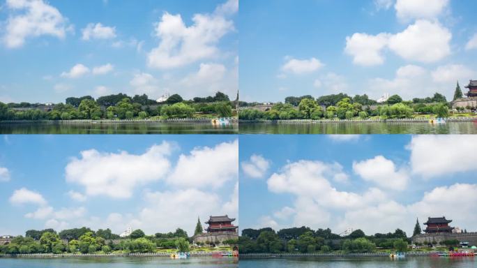 荆州宾阳楼延时摄影蓝天白云的荆州城