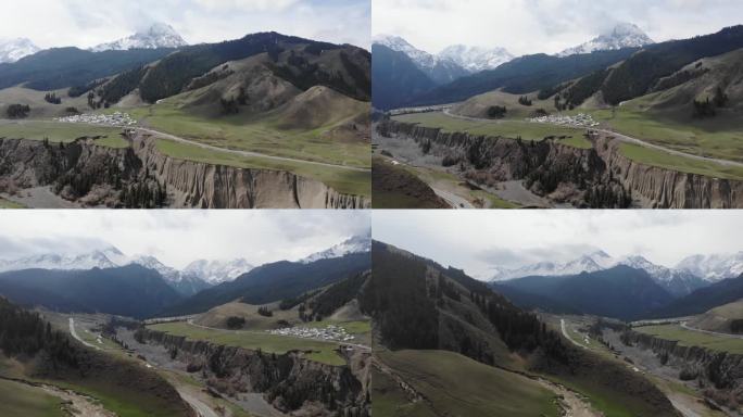 航拍环绕新疆的天山与峡谷