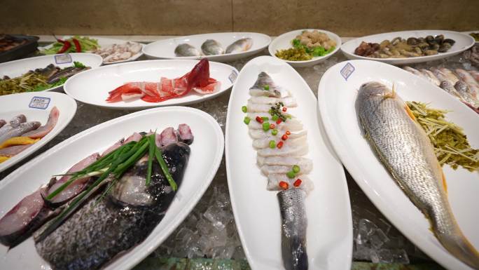 浙江酒店餐厅点餐海鲜美味配菜样品实拍素材