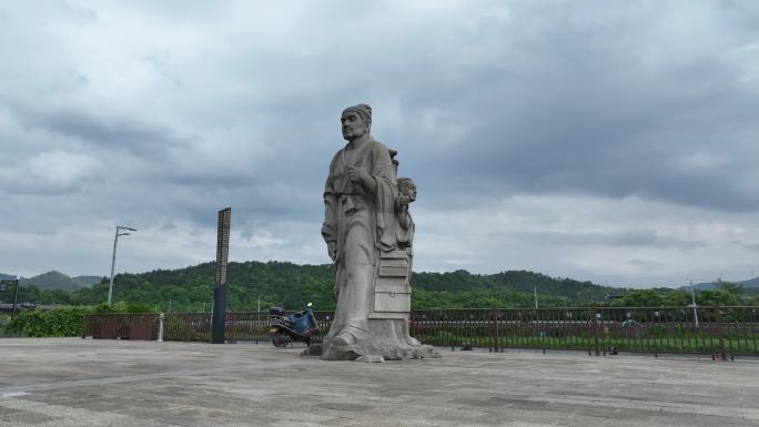 航拍明代名人徐霞客石雕雕像雕塑石像宁海