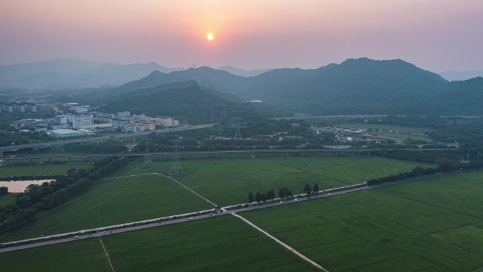 【航拍丨延时】中山南朗崖口稻田日落