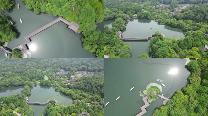 航拍杭州西湖景区浴鹄湾