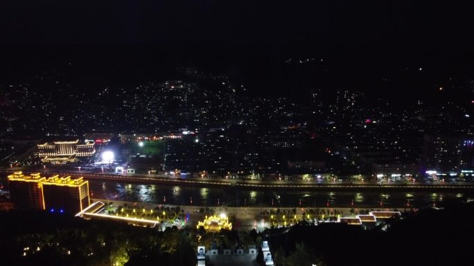 兴县夜景南山航拍（原版素材可自行调整）