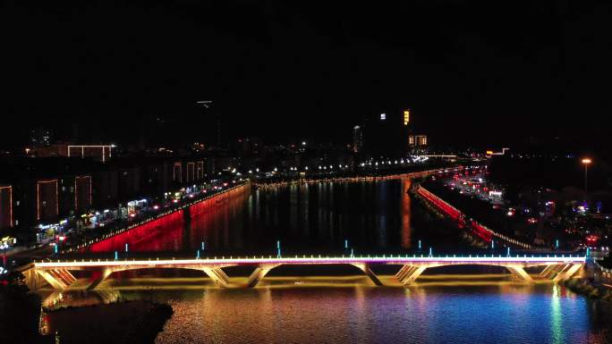 航拍 小城市 小县城夜景 乡村振兴