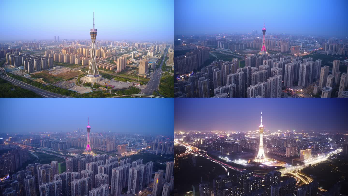 郑州中原福塔航拍延时地标铁塔电视塔夜景