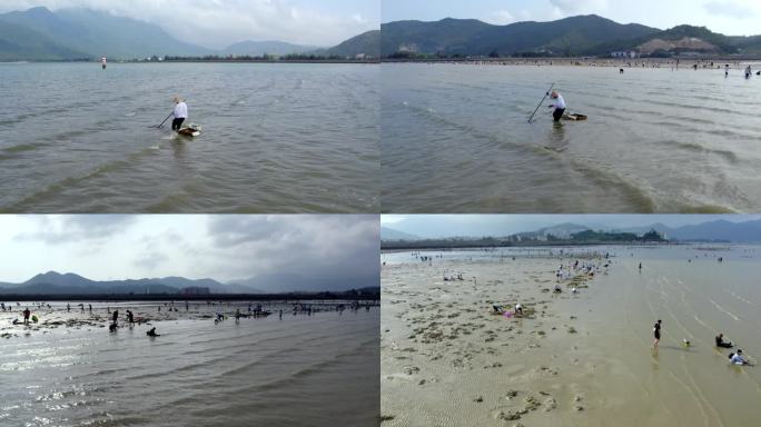 广东深圳大鹏半岛教场尾沙滩赶海航拍