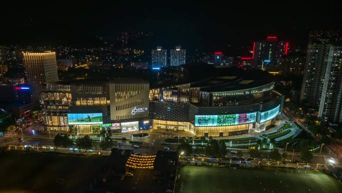 大连恒隆广场夜景航拍延时