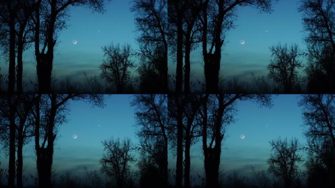 土星金星双星伴月实拍素材