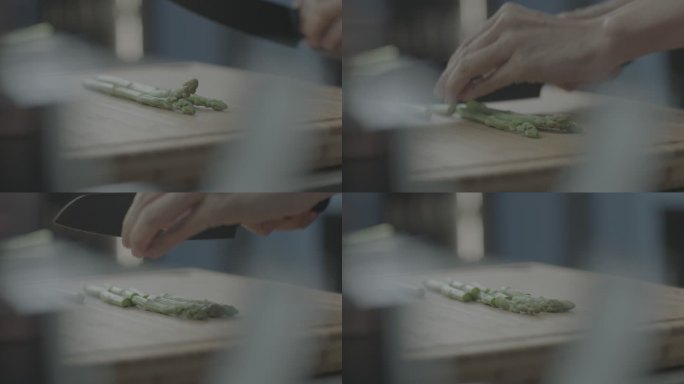 用手切菜切芦笋的意境镜头