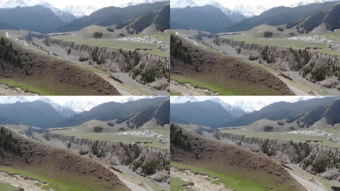 航拍 新疆的雪山和峡谷