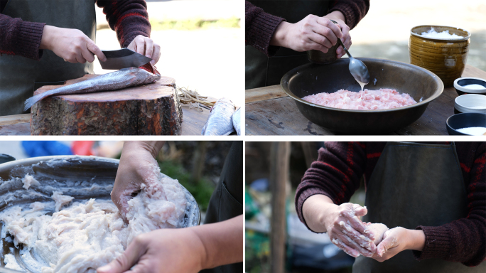 杀鱼洗鱼制作鱼肉泥鱼饼制作