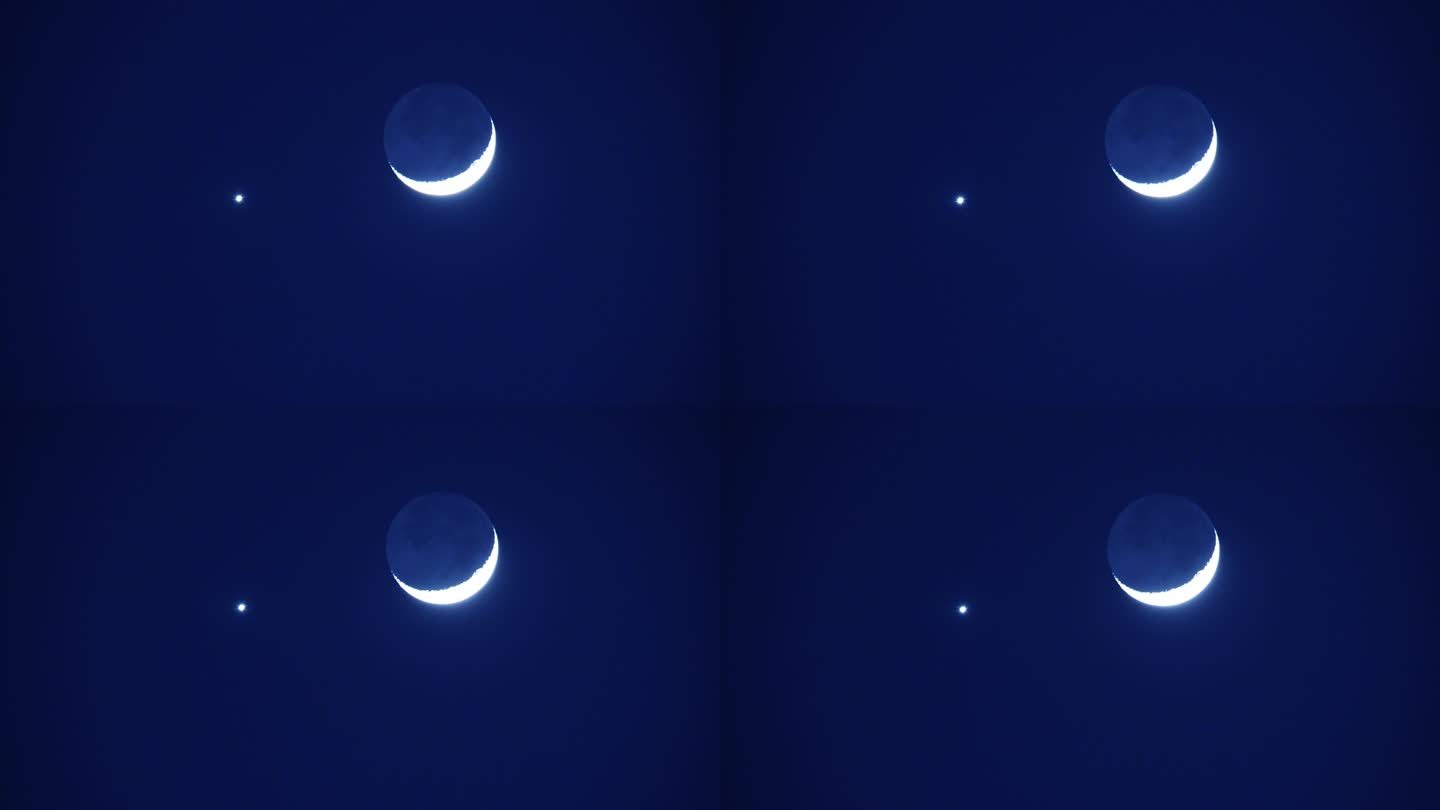 星月童话金星伴月实拍素材
