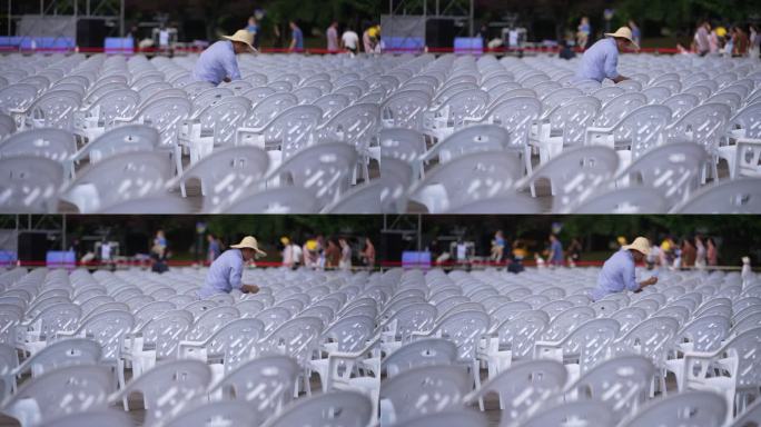 室外广场大型活动会议临时座椅摆放排列实拍