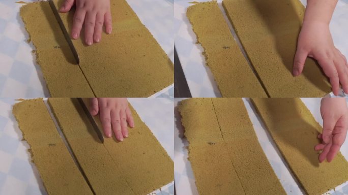 油纸烤蛋糕切戚风海绵蛋糕 (3)