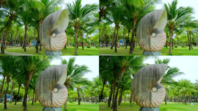 海南三亚 海螺雕塑 海边椰子树 海滩度假