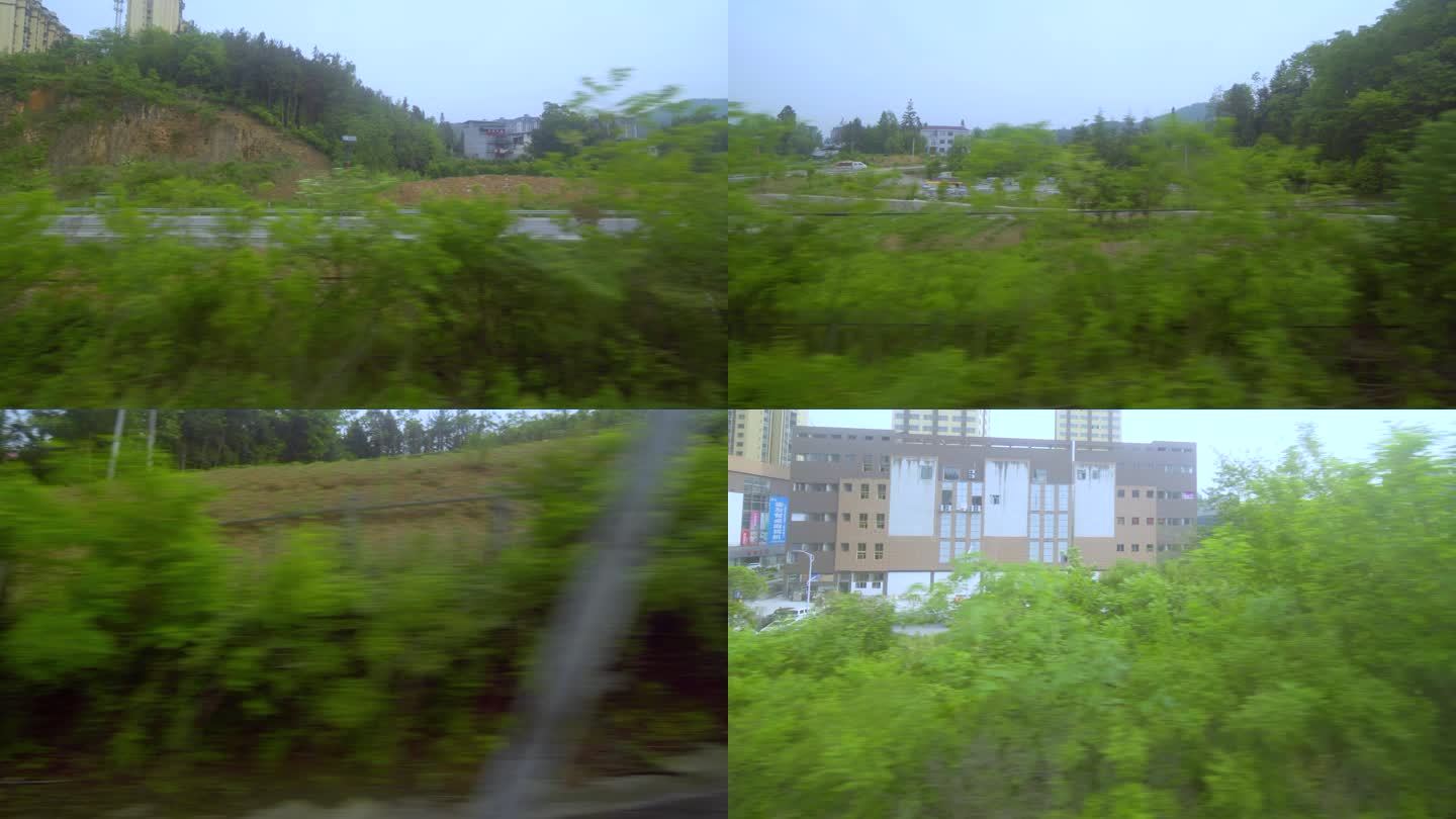 火车出行窗外飞速后退的风景