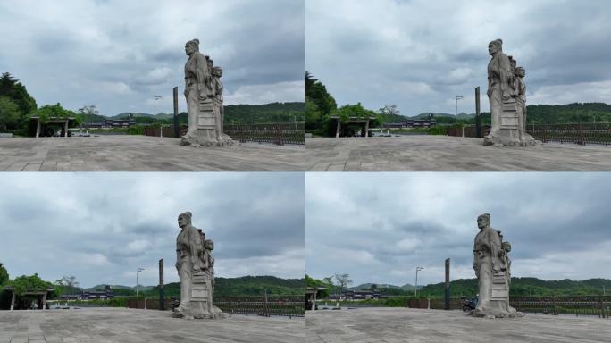 航拍明代名人徐霞客石像石雕雕塑宁海公园