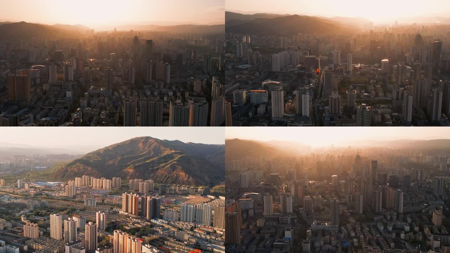 4K航拍西宁城市日落风景