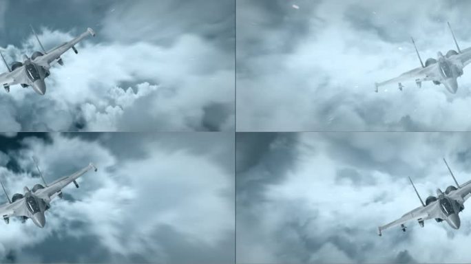 飞机俯冲穿梭云层循环