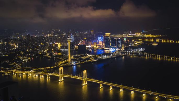 澳门夜景高空航拍延时摄影高清视频